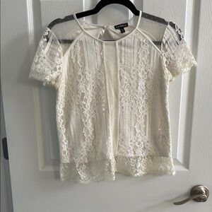 Express Cream Lace Blouse with Sheer Sleeves